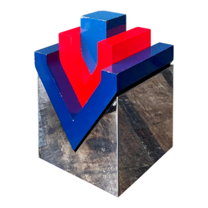 Vintage Postmodern Stacked Wood and Chrome Sculpture