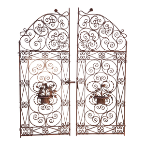Pair of Vintage Wrought Iron Driveway or Garden Gates, Architectural Salvage Gates