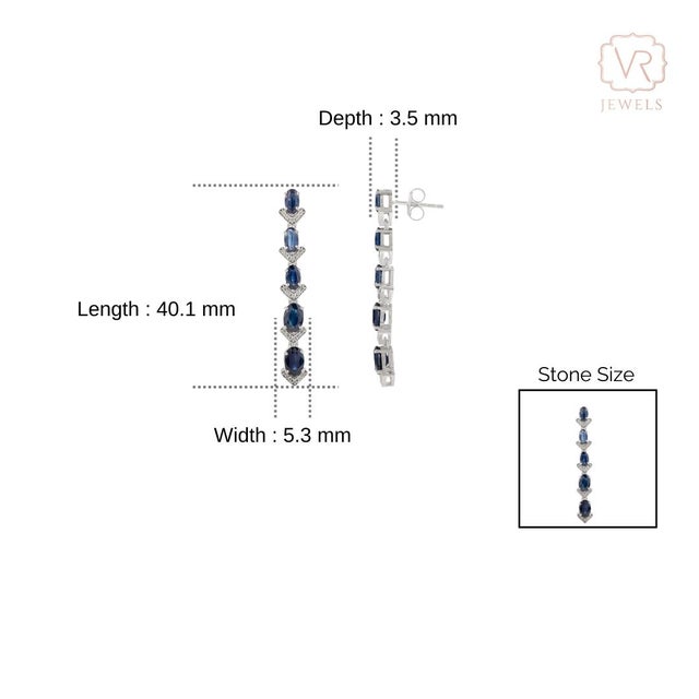 3.47 Carat Blue Sapphire Chandelier Line Earrings With Diamonds in 14k Gold- 2 Pieces For Sale - Image 9 of 13