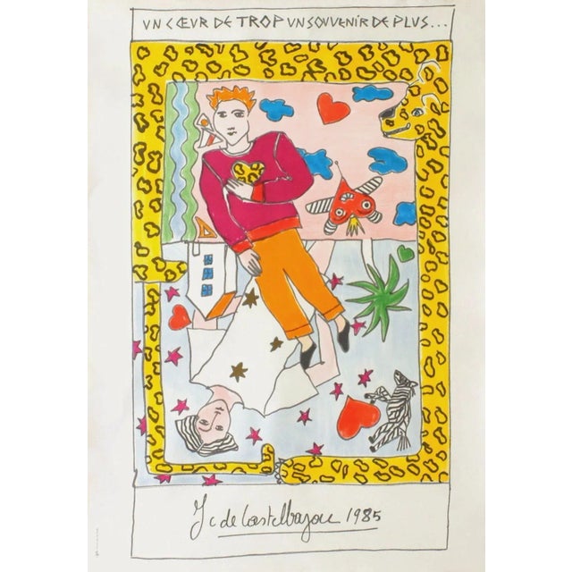 1985 Jean-Charles De Castelbajac Un Coeur De Trop Lithograph Poster For Sale