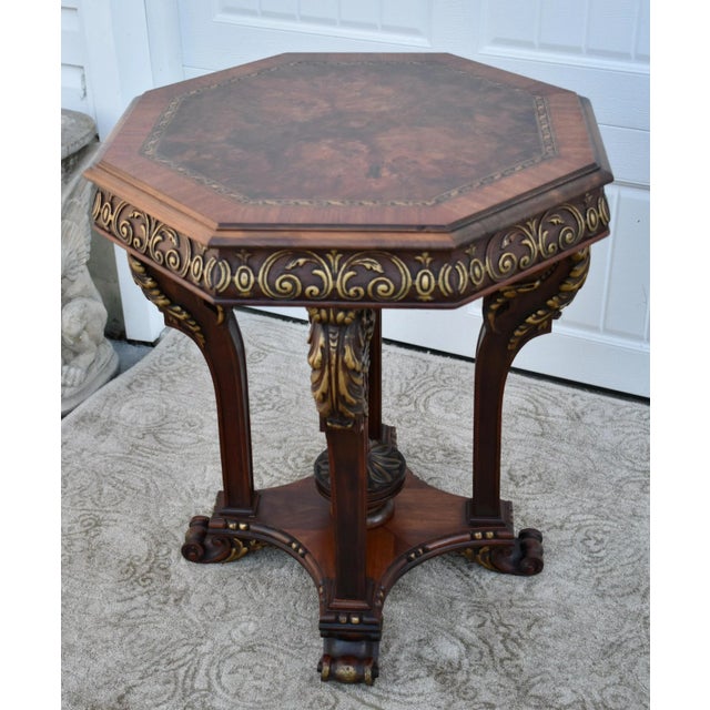 Antique (1900s) Octagon Table has an Italian Renaissance Style. The Table is Made of Walnut and has a Burl Inlaid Top....