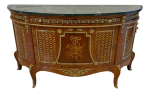 French Kingwood Marquetry and Parquetry Inlaid Marble Top Sideboard, 1920s