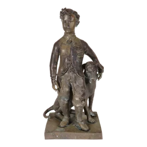 Late 20th Century The Prince Impérial With His Dog Néro Brass Statue Attributed to Jean Baptiste Carpeaux