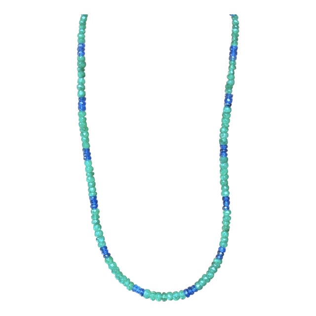 Emerald & Blue Sapphire Necklace With 14k Gold For Sale