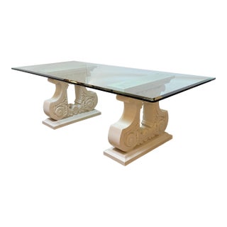 Kreiss Double Pedestal + Beveled Glass Top Dining Table For Sale