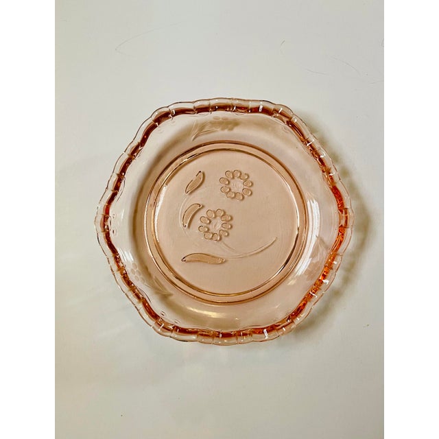 Vintage Pink Glass Floral Dessert Dishes- Set of 4 For Sale - Image 4 of 9