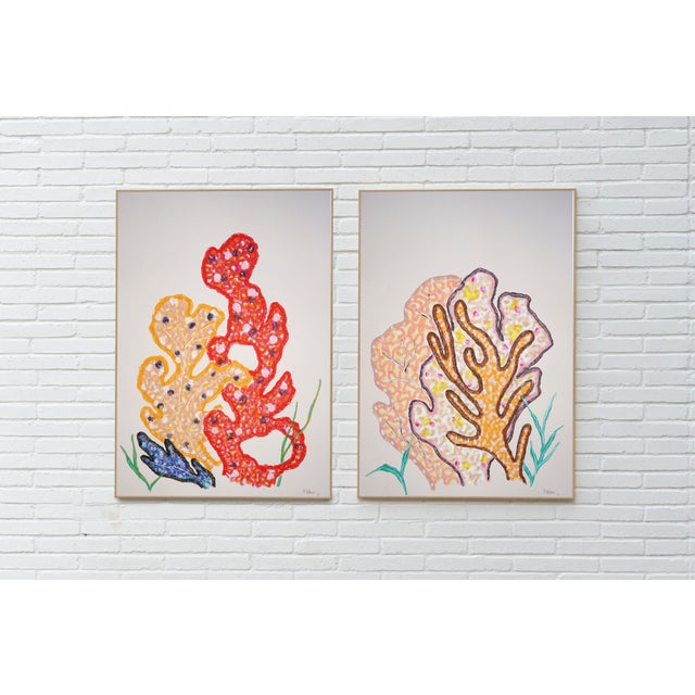 Paper Yellow Coral Bouquets, Modern Coastal Diptych, Illustration Style, Gouache Crayon on Watercolor Paper, 2026 For Sale - Image 7 of 10