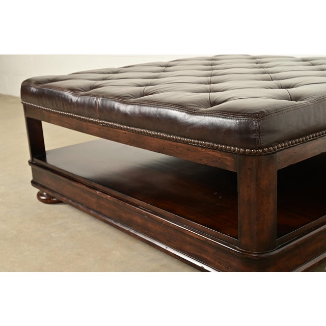 Brown Bernhardt Tufted Leather Chesterfield Cocktail Ottoman For Sale - Image 8 of 11