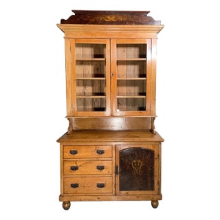 19th Century Swedish Stepback Cupboard With Original Hardware and Paint Decoration For Sale