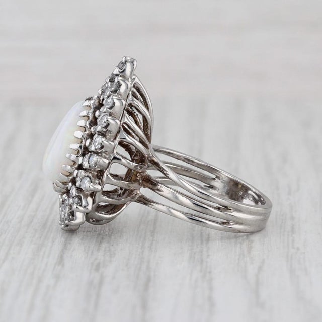 Vintage Pear Opal Diamond Halo Ring 14k White Gold Size 6-6.25 Cocktail For Sale - Image 4 of 8