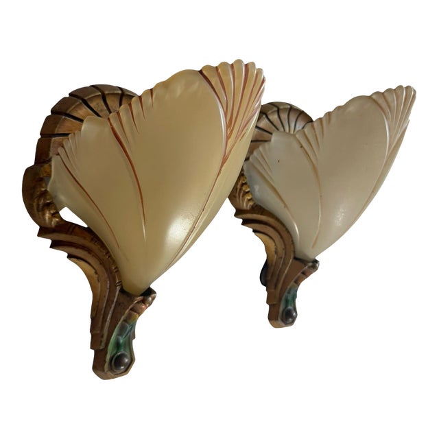 1930s Art Deco Wall Sconces With Batwing Slip Shades - a Pair For Sale