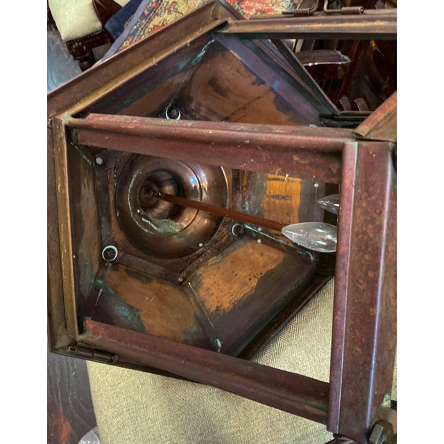 Mid 20th Century French Large Scale Hexagon Copper / Cast Iron & Brass Three Light Lanterns - Pair For Sale - Image 10 of 11