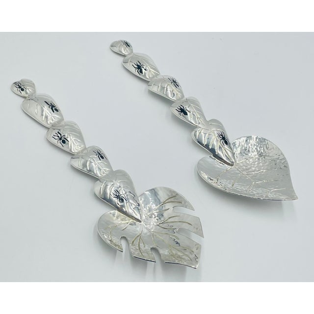 Silver 1980s Emilia Castillo “Ants on Leaves” Silver-Plated Serving Utensils, Taxco Mexico - a Pair For Sale - Image 8 of 18