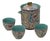 Set Oriental Pink Turquoise Floral Graphic Porcelain Tea Filter Pitcher Cups W Case For Sale