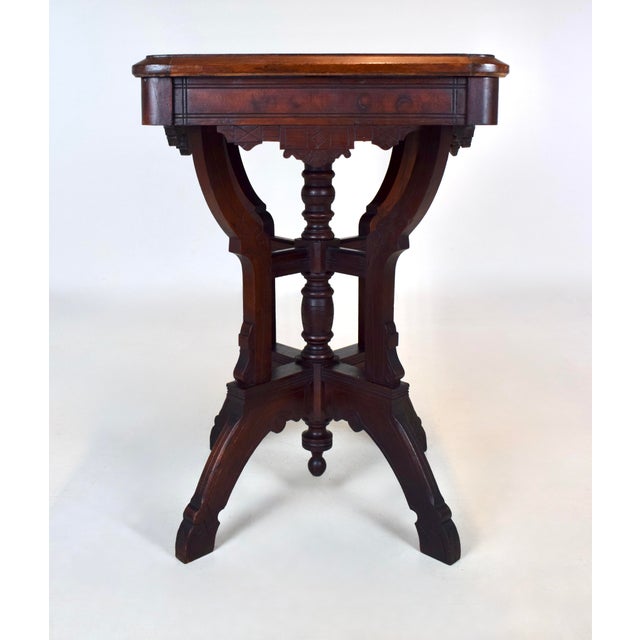 Late 19th Century Antique Aesthetic Movement Victorian Carved Mahogany Marble Top Parlor Side Table For Sale - Image 5 of 9