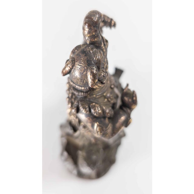 17th or 18th Century Chinese Sino-Tibetan Gilt Bronze Buddhist Makala Faced Deity Figure For Sale - Image 18 of 18