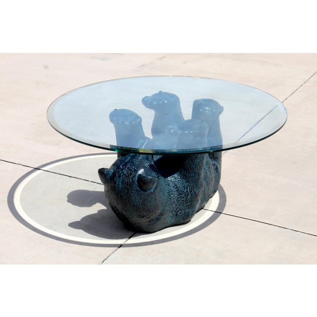 Vintage Rustic Black Bear Glass Coffee Table – Sculptural Wildlife Cocktail Table, Circa 1970s For Sale - Image 4 of 16