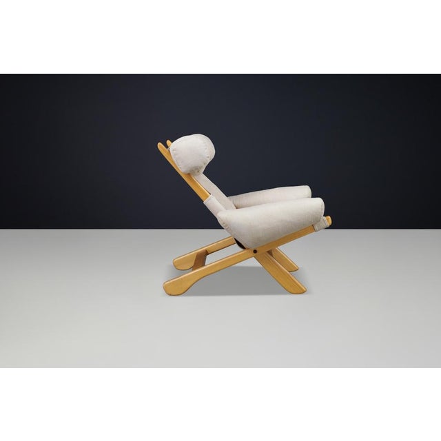 1950s Large Mid-Century Modern Swedish Lounge Chair in Blond Oak and Canvas by Arne Norell, 1950s For Sale - Image 5 of 15