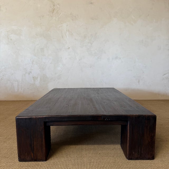 French Provincial Large Reclaimed Fir Pine Beam XL Coffee Table in Dark Walnut For Sale - Image 3 of 14