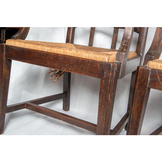 Pair Dutch Rush Seat Wood Arm Chairs For Sale - Image 9 of 12