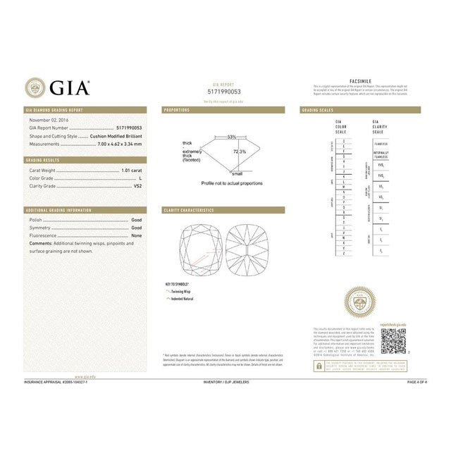 18k White Gold Gia 1.01ct Cushion Cut Diamond Crossover Shank Engagement Ring For Sale - Image 10 of 12