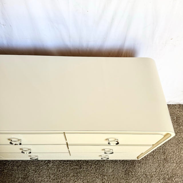 1980s 1980s Postmodern Cream Lacquer Laminate Waterfall Dresser For Sale - Image 5 of 12