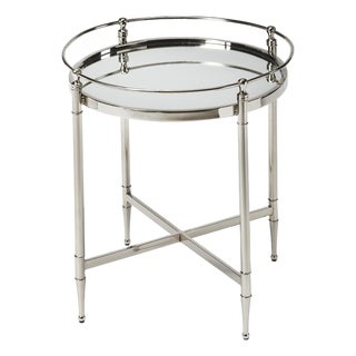 Crosby 19 in. W Round Mirrored and Metal Side Table For Sale