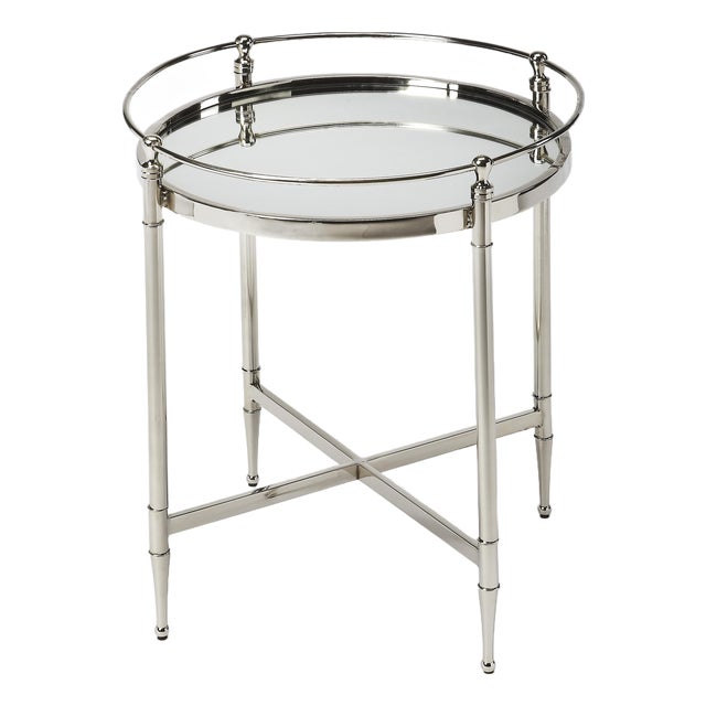 Crosby 19 in. W Round Mirrored and Metal Side Table For Sale