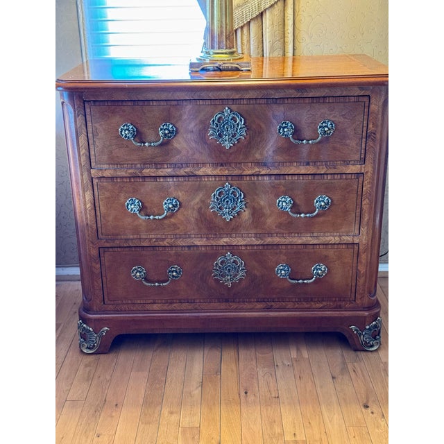 Two (pair) Henredon Three Drawer Chests/Nightstands Deep generous storage Solid wood, Fruitwood, Burl wood, inlaid...