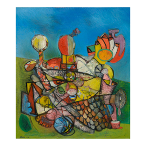 Colorful Samurai, Large-Scale Modern Figural Geometric Abstract by Susan Baker