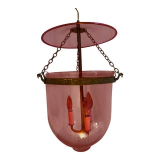 Cranberry Glass Bell Jar Pendant Light For Sale