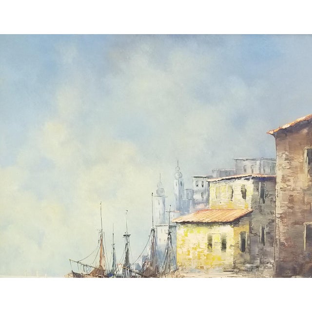 Nautical 1960s Eleonore Guinther Oil on Canvas Harbor Scene For Sale - Image 3 of 6