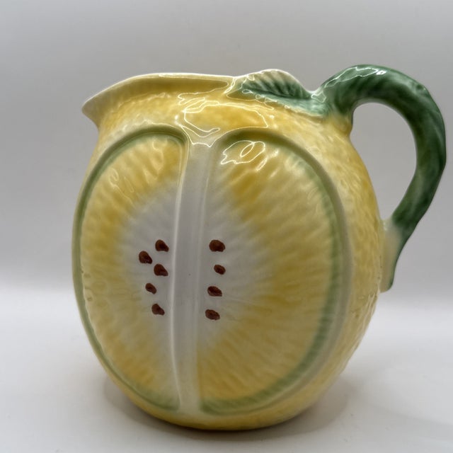 Mid-Century Modern Vintage Mid-Century Modern Ceramic Lemon Shaped Pitcher Majolica Style Made in Italy For Sale - Image 3 of 7