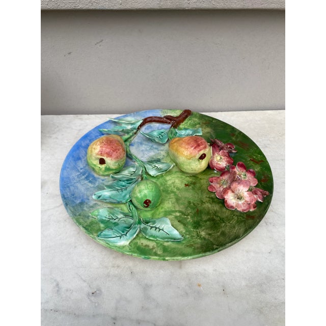 19th Century Majolica Pears Wall Platter Longchamp For Sale - Image 4 of 7
