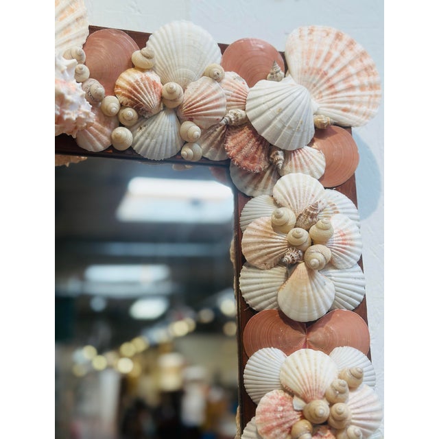 Wood Large Antique Mirror With Shells For Sale - Image 7 of 8