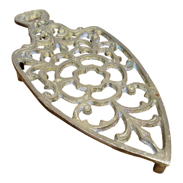 Vintage Brass Trivet or Iron Rest For Sale
