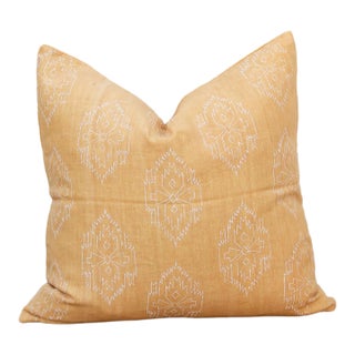 Sunburst Yellow Jaipur Blockprint Linen Pillow Cover For Sale