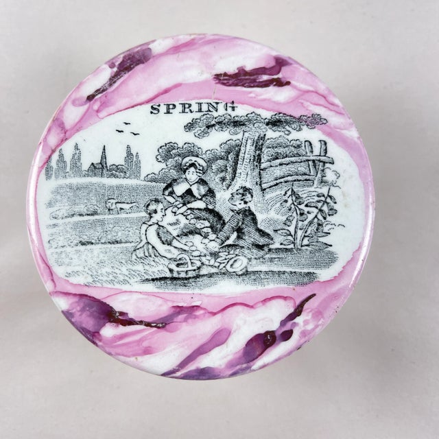 A transfer printed vanity or chemists pot, made by Grey’s Pottery, England, circa early 20th Century. A. E. Grey operated...