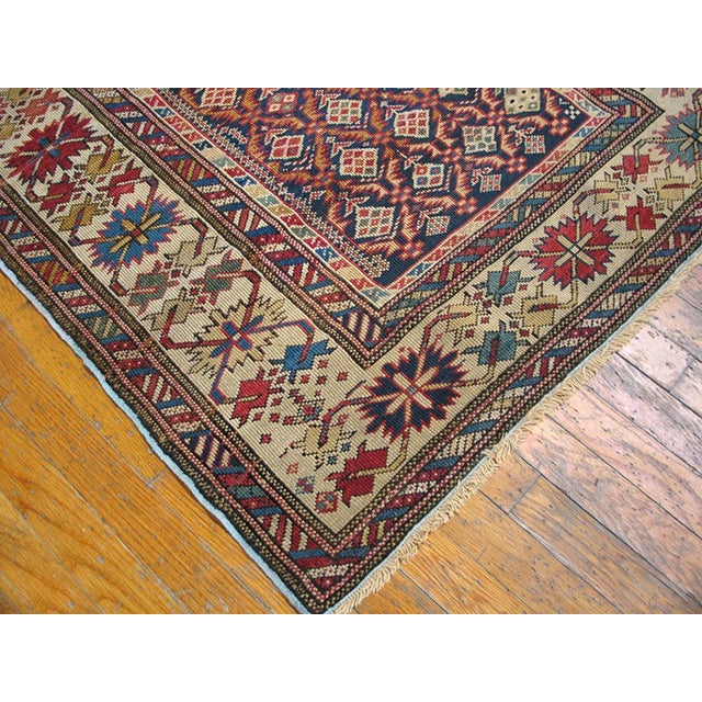 1890s Blue Navy Geometric Antique Caucasian Shirvan Runner Carpet 3'3" X 9'3" Handknotted Wool Rug For Sale - Image 13 of 14