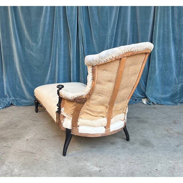 French 19th Century Chaise With Wooden Arm Details For Sale - Image 9 of 18