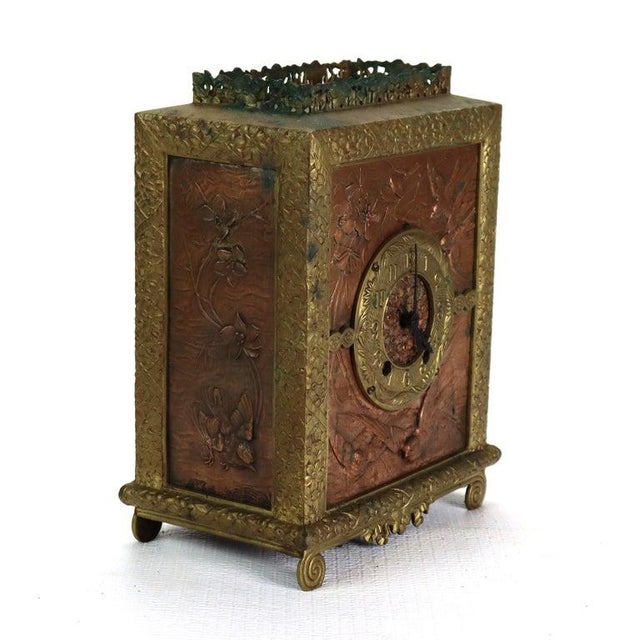 Aesthetic Mixed Metal Bronze & Copper Figural & Floral Mantle Clock C1880 For Sale - Image 12 of 14