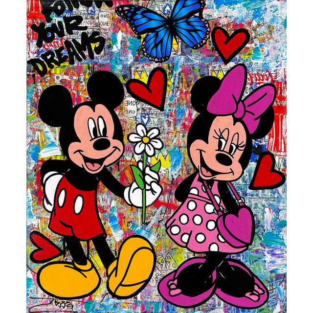 Unique, one of a kind mixed media embellishments on silkscreened canvas with custom artist painted frame. Hand signed on...