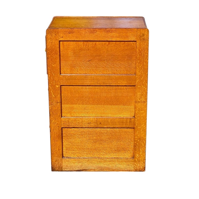 Antique Arts & Crafts Tiger Oak Three Drawer Office File Cabinet For Sale - Image 9 of 10