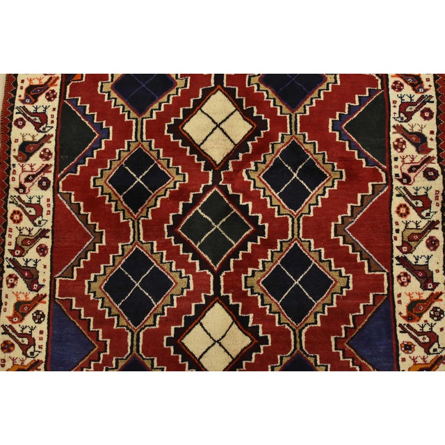 2000 - 2009 Qashqai Rug 3’8” X 6’7” Red Wool Vintage Tribal Hand-Knotted Oriental Carpet For Sale - Image 5 of 13