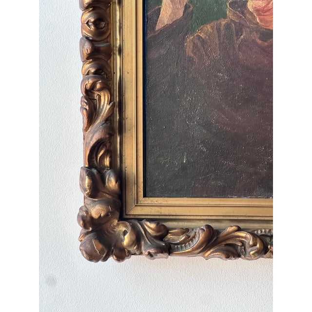Late 19th Century Antique Genre Painting in Ornate Gilt Wood Frame For Sale - Image 5 of 12