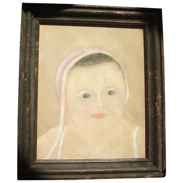 Drawing/Sketching Materials 19th Century American Folk Art Young Child Pastel Drawing For Sale - Image 7 of 7
