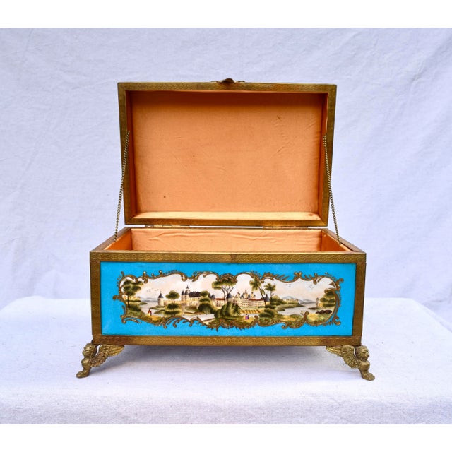 Exceptional large French Sèvres style porcelain, brass and ormolu jewelry casket dating from the last last quarter of the...