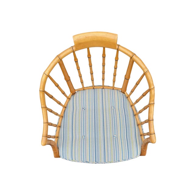 Baker Furniture Vintage Faux Bamboo Tub Chairs With Cane Seat and Cross