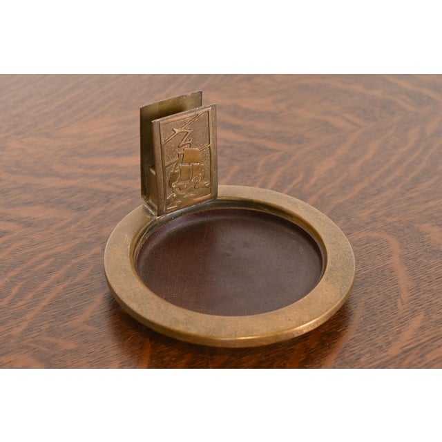 Heintz Art Metal Shop Silver Crest Arts & Crafts Nautical Bronze Ashtray With Match Box Holder For Sale - Image 4 of 11