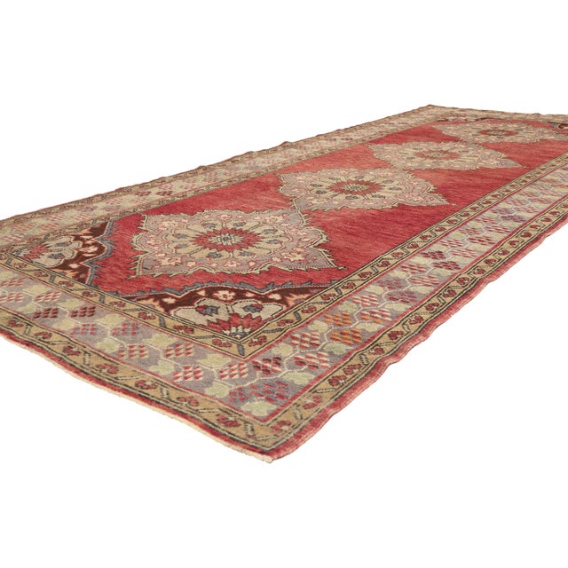 51361 Vintage Turkish Oushak Rug, 04'10 x 11'03. The Imperial Quartet: A Vintage Turkish Oushak Masterpiece of Floral...